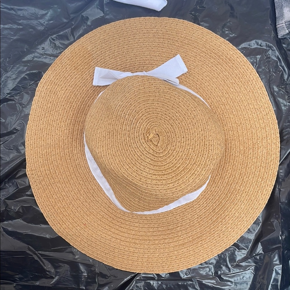 Stylish Tan Sun Hat with White Ribbon